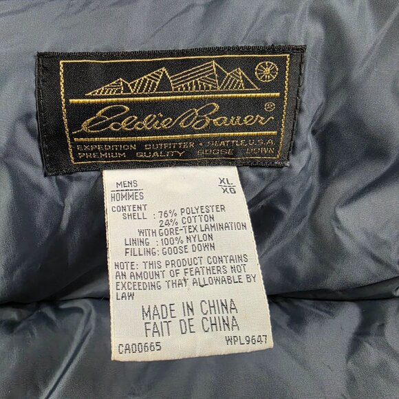 Eddie Bauer Gore Tex Mens XL Blue Goose Down Fill Hooded Winter Jacket Outdoors - Picture 4 of 10